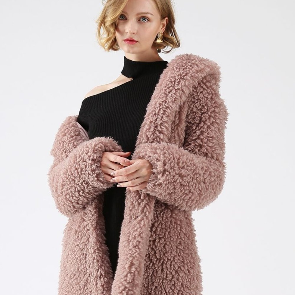 Chic Wish Feeling of Warmth faux fur coat in mauve XS